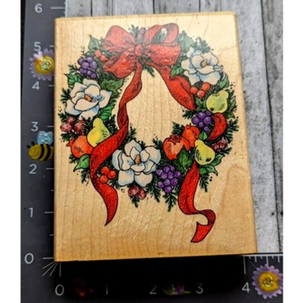 Stampendous Magnolia Wreathe R043 Flowers Rubber Stamp Wood #C8